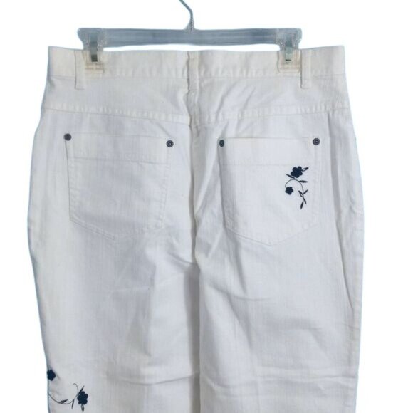 Christopher & Banks Size 10 Womens Capri Pants White Floral Embroidery Stretch - Picture 15 of 16
